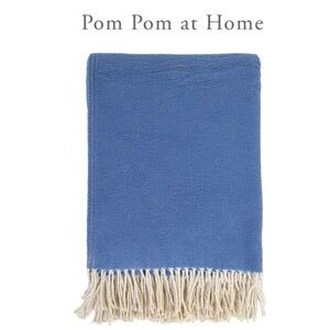 Pom Pom at Home Billie Fringe Cotton Throw Blanket in Blue NWT 98$